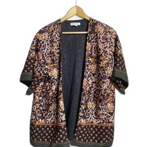 Liz Claiborne Petite Open Cardigan Petite L/XL Black/Brown Floral 3/4 Sleeve
